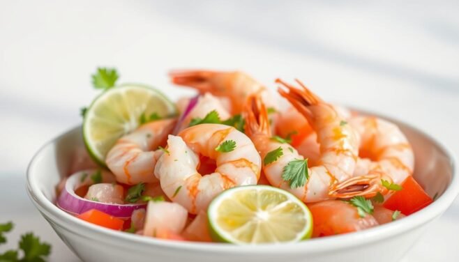 Fresh shrimp with lime and vegetables