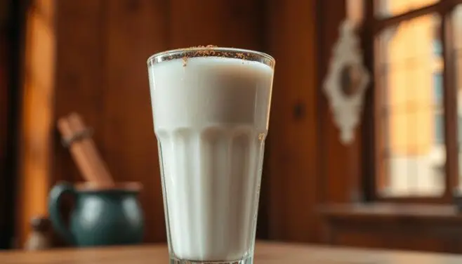 Glass of creamy horchata drink