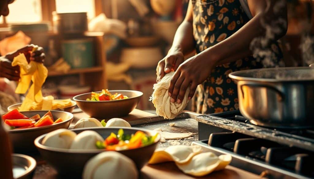 Jamaican festival dumplings preparation Jamaican festival dumplings preparation