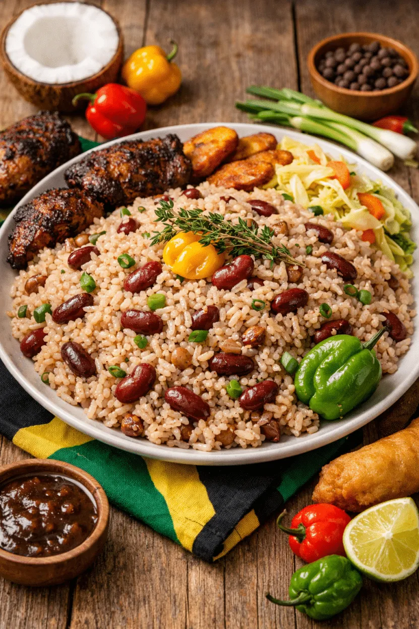 Rice & Peas Platter the features the iconic Jamaican side dish in Berrien Springs